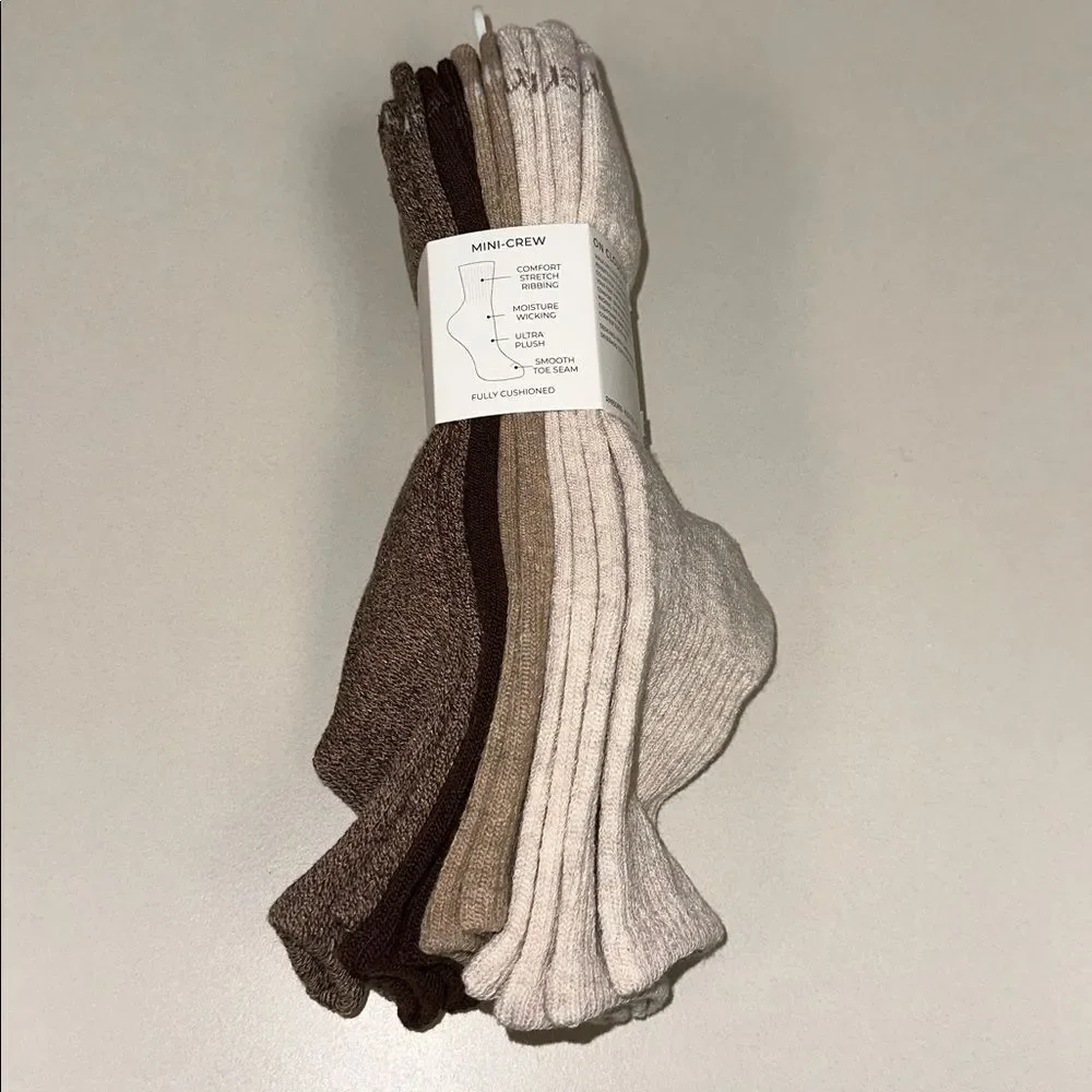 kensie Brown Tan Oatmeal Heather Ivory ON CLOUD 9 Fully Cushioned Socks 5 Pack